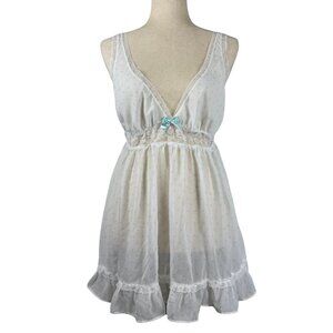Victoria’s Secret 2011 Babydoll Slip Dress Lace White Blue Bow L